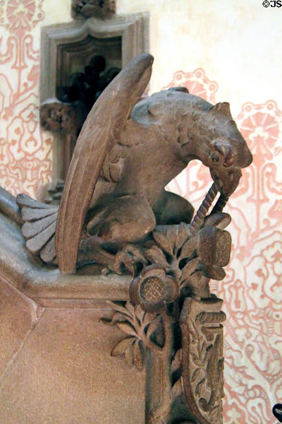 Carved eagle newel post in Casa Amatller. Barcelona, Spain.