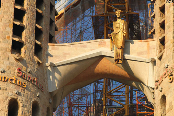 Ascension of Christ as final figure on Passion facade at Sagrada Familia. Barcelona, Spain.