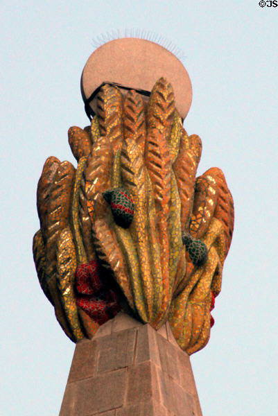 Gaudi's wheat finial atop Sagrada Familia. Barcelona, Spain.