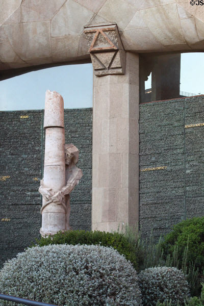 Christ pilloried on Passion Facade at Sagrada Familia. Barcelona, Spain.