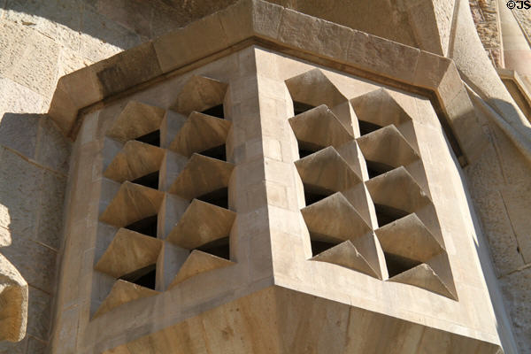 Vent details of Passion Facade at Sagrada Familia. Barcelona, Spain.