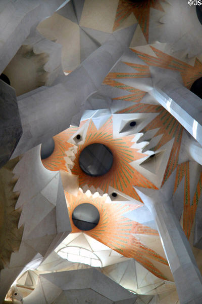 Ceiling spirals of Sagrada Familia. Barcelona, Spain.