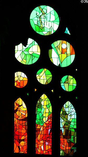 Modern stained glass in Sagrada Familia. Barcelona, Spain.
