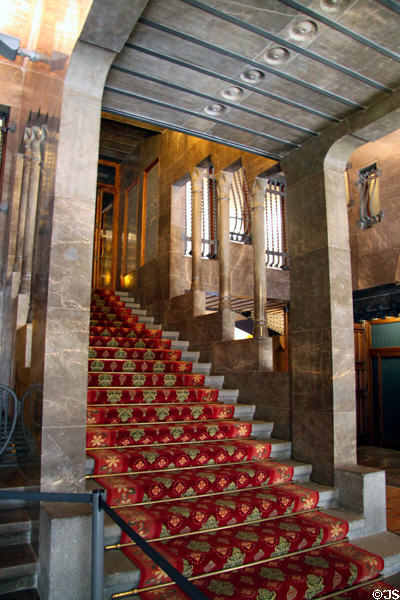 Stairs from carriage drop point up to first floor of Palau Güell. Barcelona, Spain.
