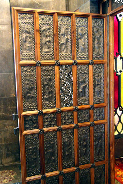 Door from top of entrance staircase to first floor at Palau Güell. Barcelona, Spain.
