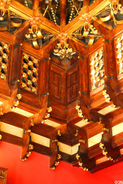 Ceiling corner in reception hall at Palau Güell. Barcelona, Spain.
