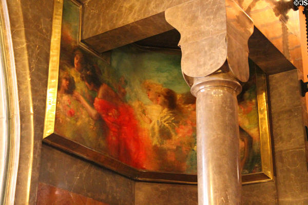 Painting in corner of central hall at Palau Güell. Barcelona, Spain.