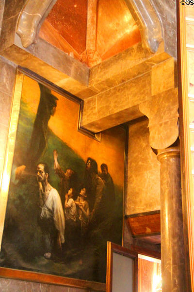 Painting in corner of central hall at Palau Güell. Barcelona, Spain.
