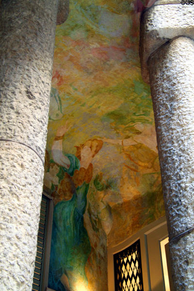 Ceiling mural on ground floor at Casa Milà. Barcelona, Spain.