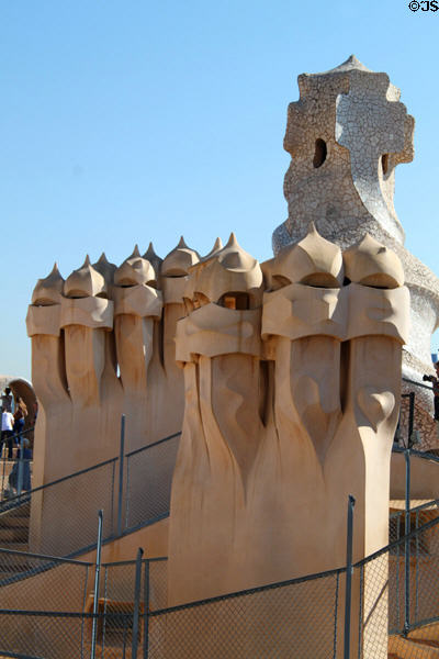 Chimneys atop Casa Milà. Barcelona, Spain.