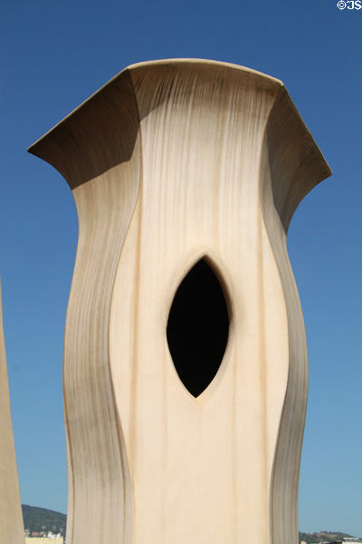 Gaudí's geometric chimney at Casa Milà. Barcelona, Spain.
