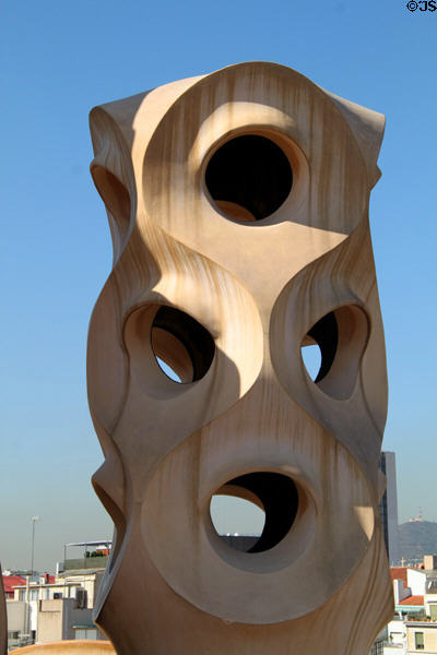 Gaudí's pierced chimney at Casa Milà. Barcelona, Spain.