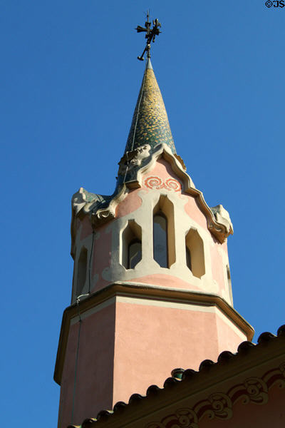 Tower of Gaudi House in Parc Güell. Barcelona, Spain.