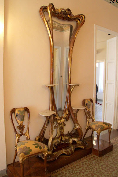Furniture designed by Aleix Clapés with advice of Gaudí at Gaudi House Museum in Parc Güell. Barcelona, Spain.