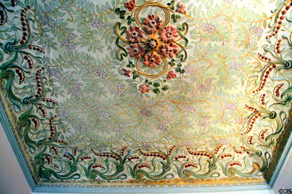 Ceiling in Gaudi House Museum in Parc Güell. Barcelona, Spain.