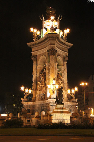 Plaça d'Espanya fountain at night. Barcelona, Spain.