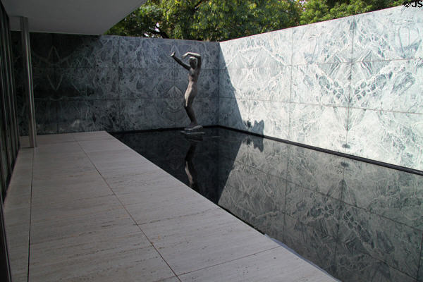 Courtyard pool of German Pavilion for 1929 Barcelona Universal Exposition. Barcelona, Spain.