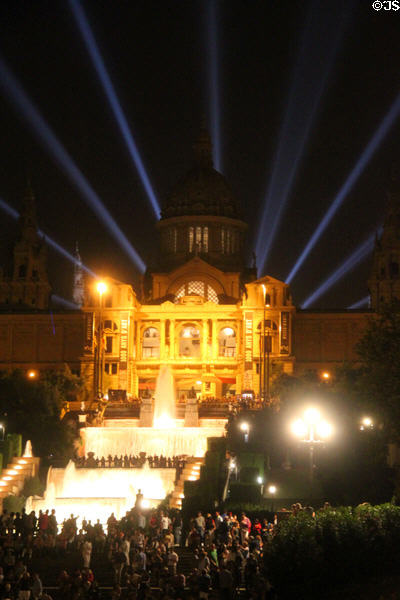 Palau Nacional on Montjuïc hill at night. Barcelona, Spain.