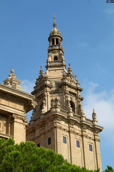 Tower of Palau Nacional on Montjuïc hill. Barcelona, Spain.