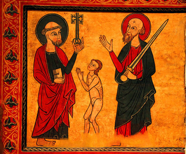 Painting (14thC) of St Peter & St Paul by Master of Soriguerola at Museu Nacional d'Art de Catalunya. Barcelona, Spain.