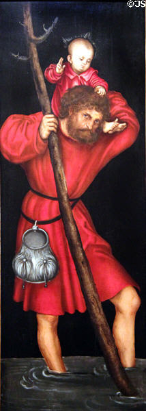 St Christopher (c1514) by Lucas Cranach the Elder at Museu Nacional d'Art de Catalunya. Barcelona, Spain.