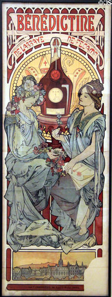 Licor Bénédictine lithograph (1896 or 8) by Alphonse-Marie Mucha at Museu Nacional d'Art de Catalunya. Barcelona, Spain.