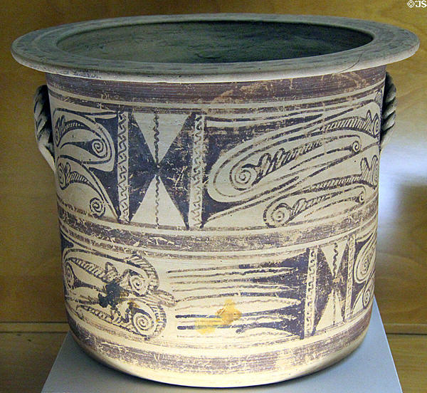 Urn with blue geometric pattern (2nd-1stC BCE) from Murcia at Museu d'Arqueologia de Catalunya. Barcelona, Spain.