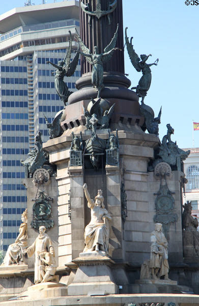 Columbus Monument base depicting those connected with his discovery. Barcelona, Spain.