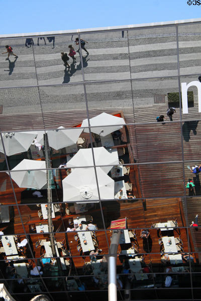 Reflective glass facade of Maremagnum at Port Vell. Barcelona, Spain.