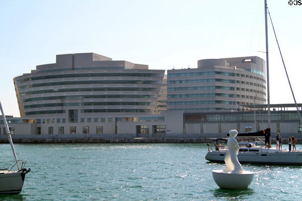 Hotel Eurostars Grand Marina Barcelona at Moll de Barcelona seen from Maremagnum. Barcelona, Spain.