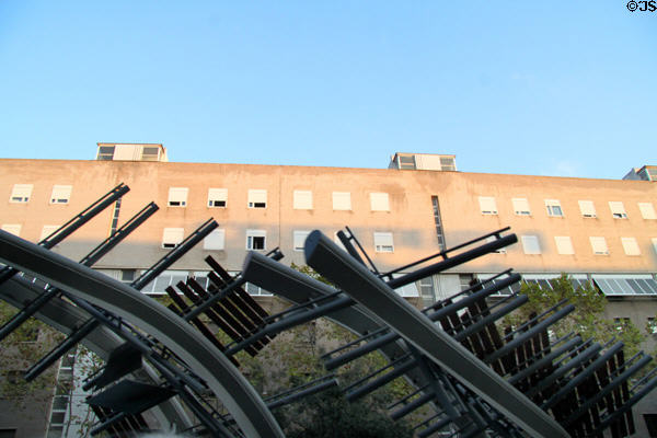 Pergolas sculpture(1992) by Carme Pinós & Enric Miralles take place of trees on Icaria Avenue. Barcelona, Spain.