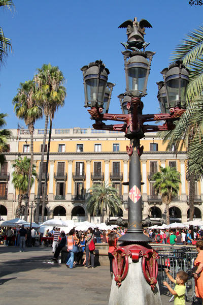 Lampstand (1878) by Antoni Gaudí in Plaça Reial. Barcelona, Spain.