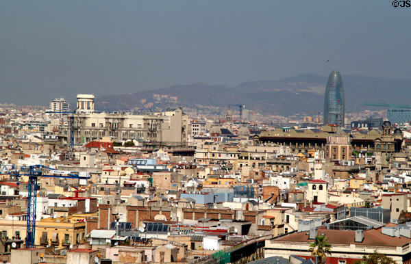 Barcelona Gothic quarter skyline with Torre Agbar. Barcelona, Spain.