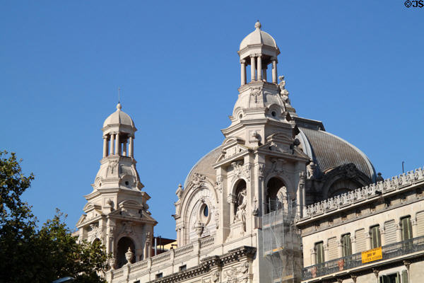 Towers of Cinema Coliseum on Gran Via. Barcelona, Spain.