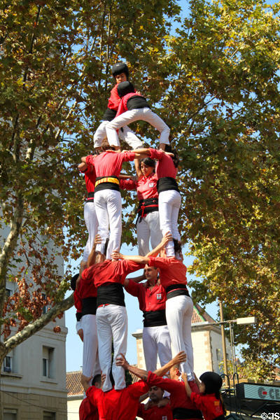Human pyramid, a tradition of Catalonia. Barcelona, Spain.