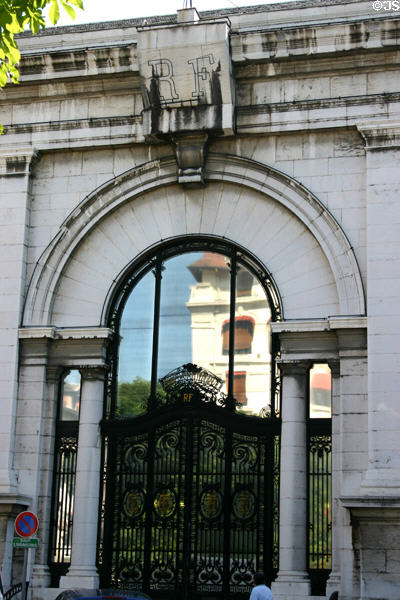 Old entrance (1934) of Thermes Pellegrini baths with modern use back to 1776 & Roman use prior. Aix-les-Bains, France.