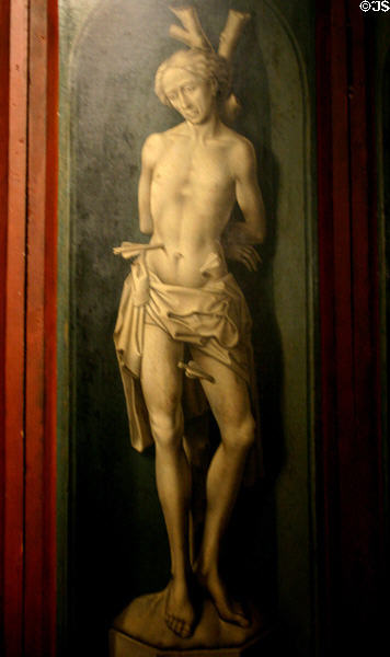St Sebastian on altarpiece by Rogier van der Weyden in Hotel Dieu. Beaune, France.