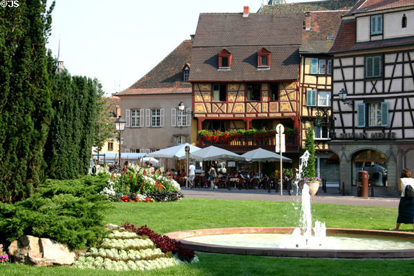 Half-timbered houses opposite Unterlinden Museum. Colmar, France.