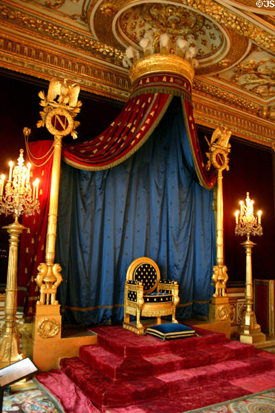 Former King's bedroom converted to throne room by Napoleon I in Fontainbleau Palace. Fontainbleau, France.