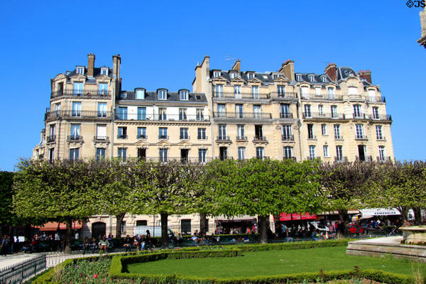 Park beside Notre Dame Cathedral at Isle de la Cité. Paris, France.
