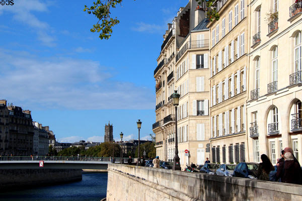 Residential buildings along Quai d'Orleans on Île St Louis. Paris, France.