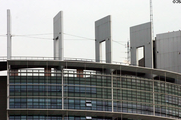 Details of vertical slabs of round tower of Palais de l'Europe. Strasbourg, France.