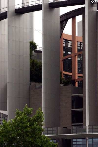 View into courtyard of round tower of Palais de l'Europe. Strasbourg, France.