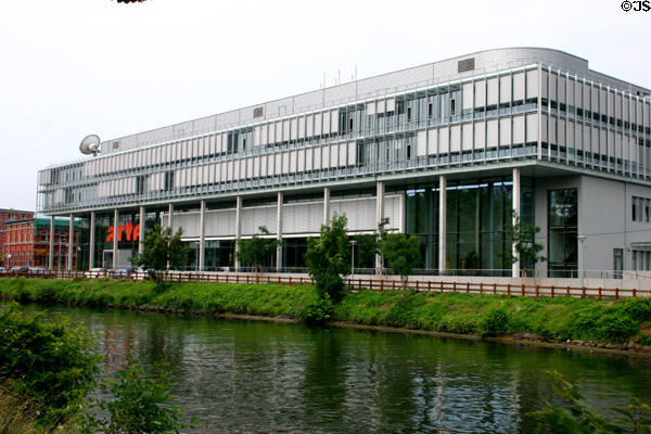 Arte television building beside European Parliament complex on River L'Ill. Strasbourg, France.