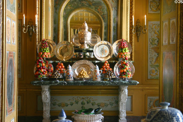 Silver platters in Vaux-le-Vicomte chateau. Melun, France.