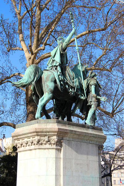 Charlemagne & his guards monument (1878) by Charles Rochet & Louis Rochet (shown Paris Expo 1878) beside Notre Dame Cathedral. Paris, France.