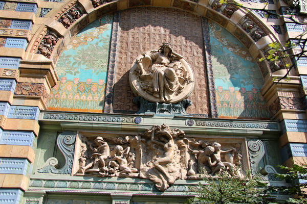 Detail of central section with female figure on Sevres Arch (1900) at St-Germain-des-Prés. Paris, France.