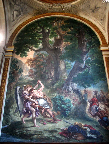 Jacob Wrestling with the Angel painting (1854-61) by Eugène Delacroix at St-Sulpice church. Paris, France.