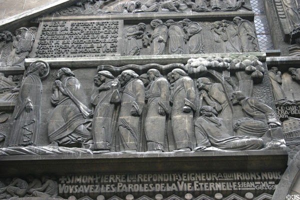 Art Deco carving of St Peter called by Christ at St Pierre de Chaillot. Paris, France.