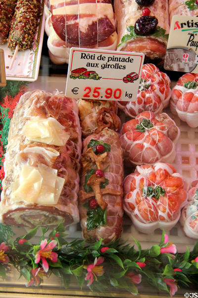 Butcher shop roasts. Paris, France.